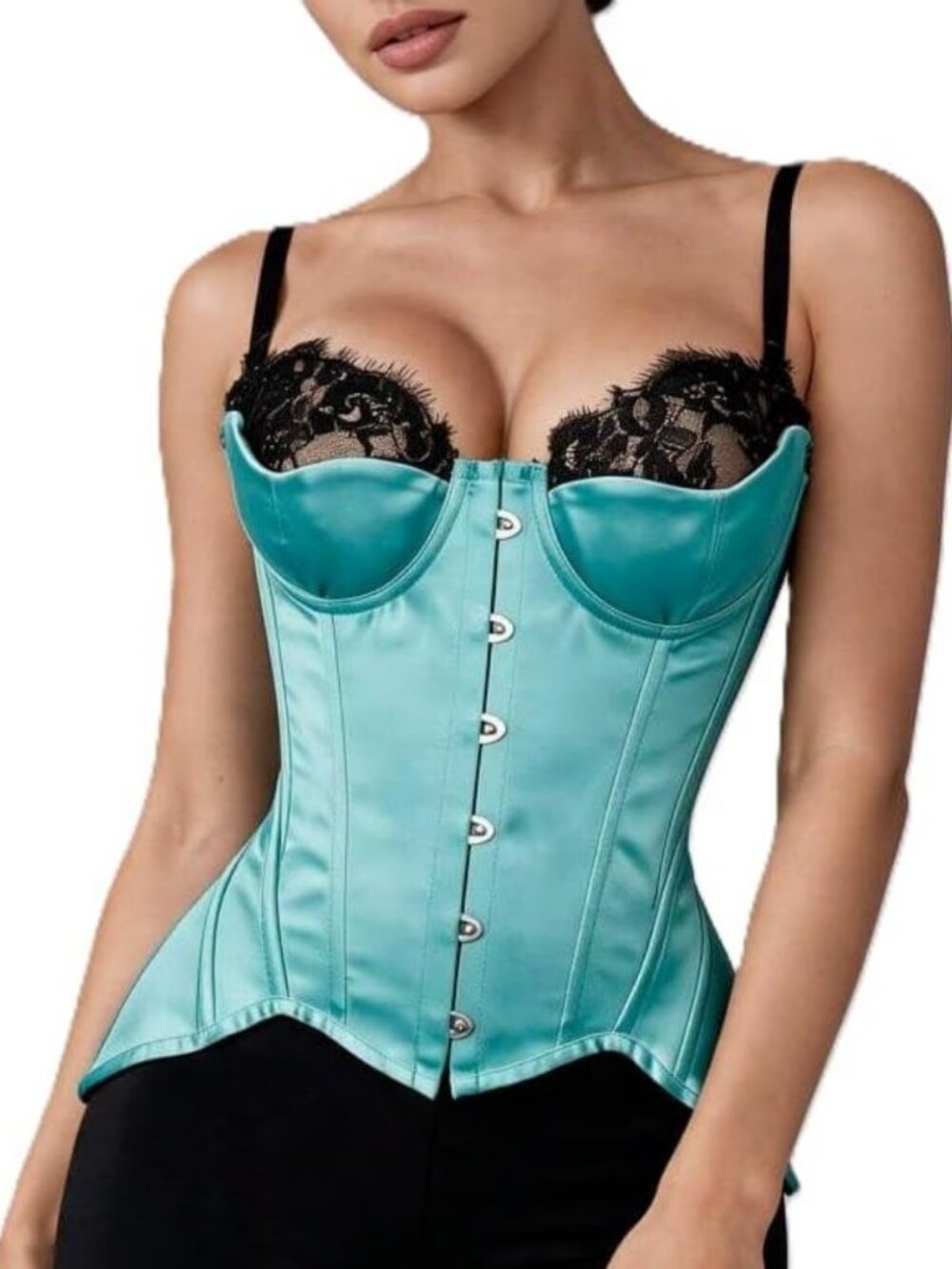 Satin Overbust Corset Top Lingerie for Women, 18 Boned Bustier, Lace-Up Back